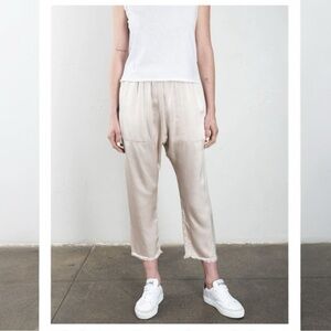 Pharaoh Satin Cropped Pull On Pants Neutral Beige Minimalist XS